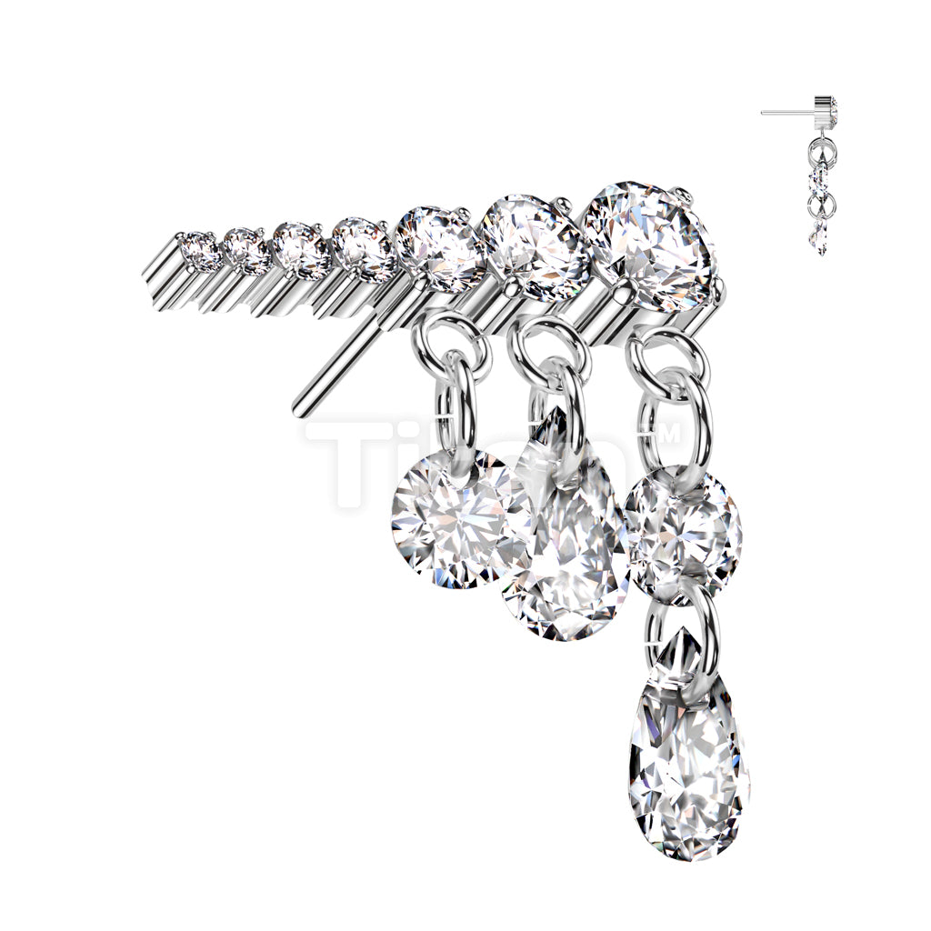 Implant Grade Titanium Threadless Push In Prong Set Descending 7 CZ Line Top With 3 Dangling CZ's - Image 3