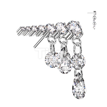 Implant Grade Titanium Threadless Push In Prong Set Descending 7 CZ Line Top With 3 Dangling CZ's - Image 3