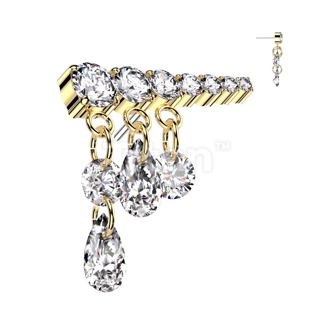 Implant Grade Titanium Threadless Push In Prong Set Descending 7 CZ Line Top With 3 Dangling CZ's - Image 4