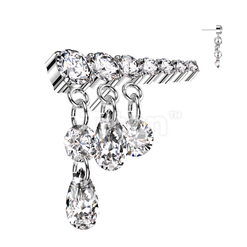 Implant Grade Titanium Threadless Push In Prong Set Descending 7 CZ Line Top With 3 Dangling CZ's - Image 5