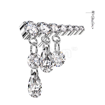 Implant Grade Titanium Threadless Push In Prong Set Descending 7 CZ Line Top With 3 Dangling CZ's - Image 5