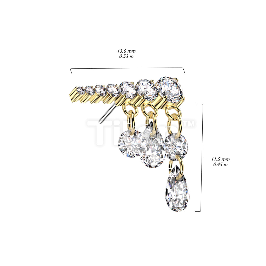 Implant Grade Titanium Threadless Push In Prong Set Descending 7 CZ Line Top With 3 Dangling CZ's - Image 6