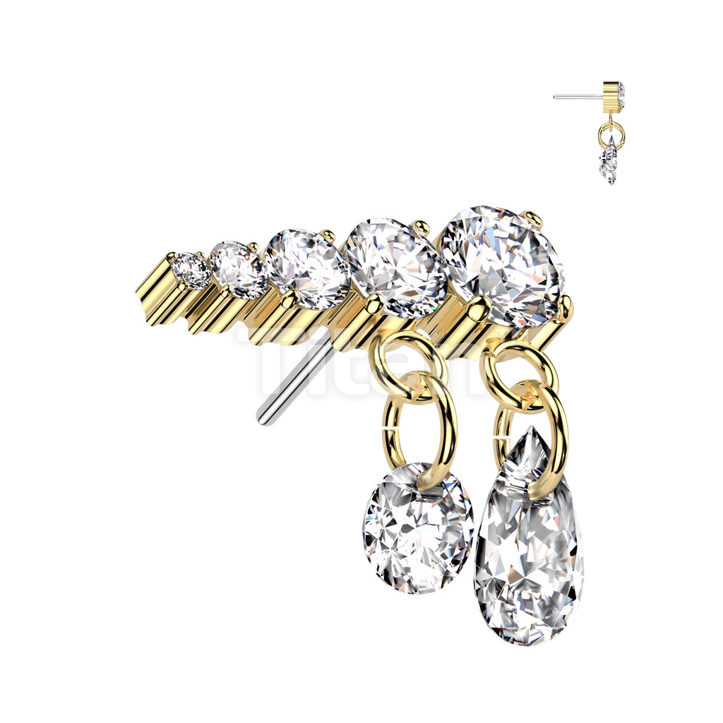 Implant Grade Titanium Threadless Push In Prong Set Descending 5 CZ Line Top With 2 Dangling CZ's - Image 2