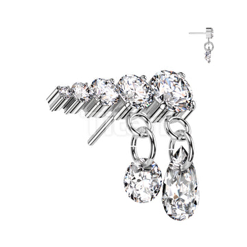 Implant Grade Titanium Threadless Push In Prong Set Descending 5 CZ Line Top With 2 Dangling CZ's - Image 3