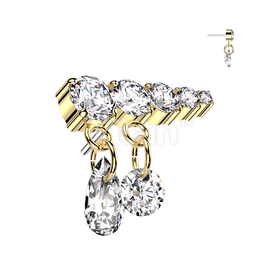 Implant Grade Titanium Threadless Push In Prong Set Descending 5 CZ Line Top With 2 Dangling CZ's - Image 4