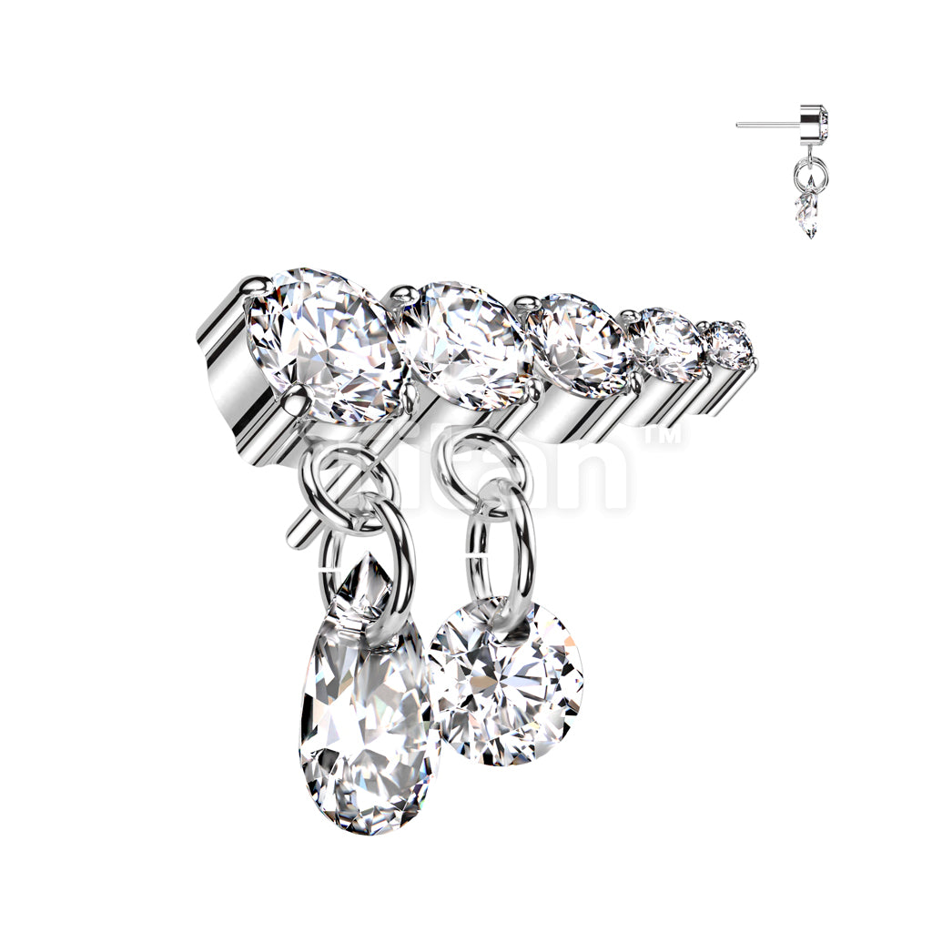 Implant Grade Titanium Threadless Push In Prong Set Descending 5 CZ Line Top With 2 Dangling CZ's - Image 5