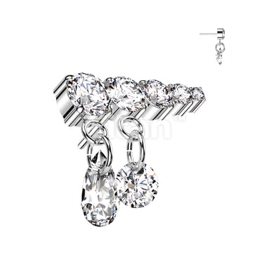 Implant Grade Titanium Threadless Push In Prong Set Descending 5 CZ Line Top With 2 Dangling CZ's - Image 5