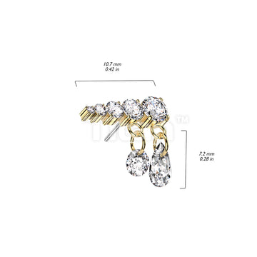 Implant Grade Titanium Threadless Push In Prong Set Descending 5 CZ Line Top With 2 Dangling CZ's - Image 6