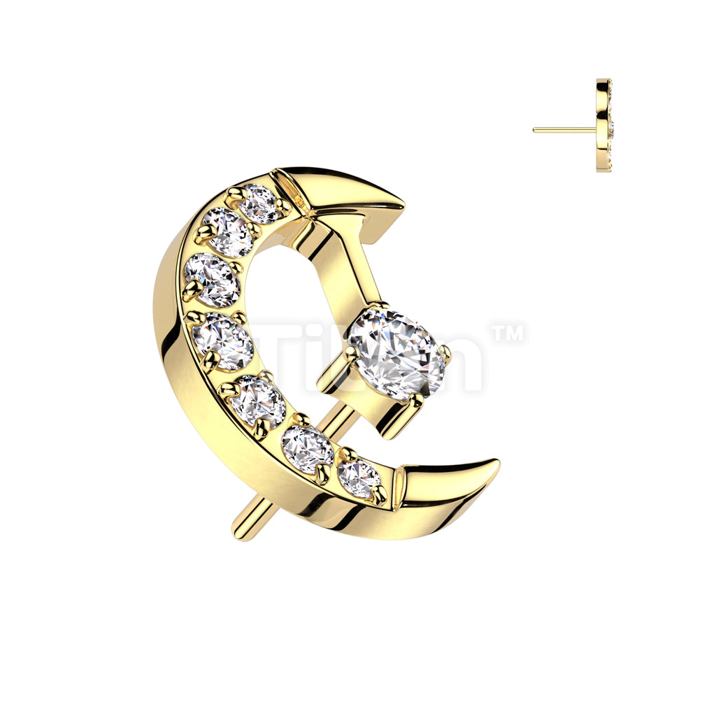 Implant Grade Titanium Threadless Push In CZ Pave Crescent Moon and CZ Center Top - Image 2