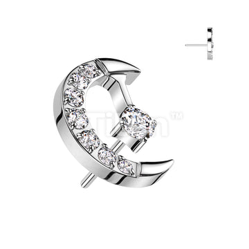 Implant Grade Titanium Threadless Push In CZ Pave Crescent Moon and CZ Center Top - Image 3