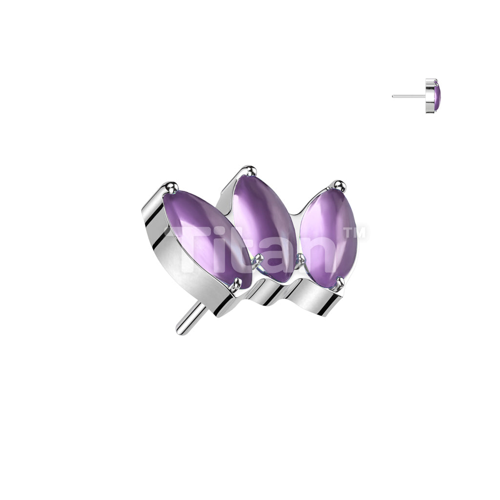 Implant Grade Titanium Threadless Push In Triple Marquise Natural Stone Top - Image 2