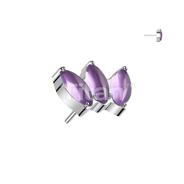Implant Grade Titanium Threadless Push In Triple Marquise Natural Stone Top - Image 2