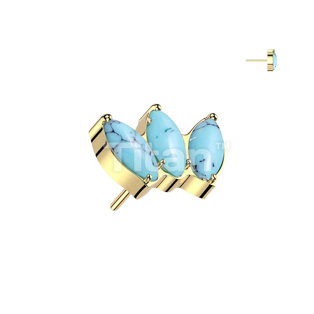 Implant Grade Titanium Threadless Push In Triple Marquise Natural Stone Top - Image 4