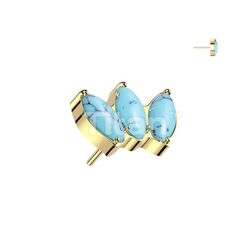 Implant Grade Titanium Threadless Push In Triple Marquise Natural Stone Top - Image 4