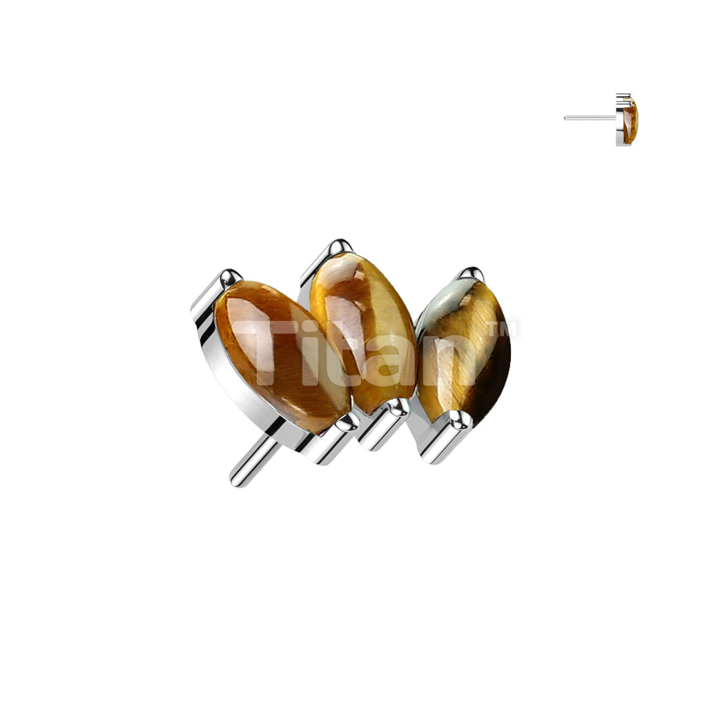 Implant Grade Titanium Threadless Push In Triple Marquise Natural Stone Top - Image 6