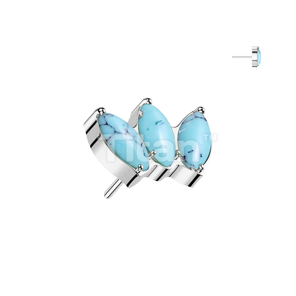Implant Grade Titanium Threadless Push In Triple Marquise Natural Stone Top - Image 7