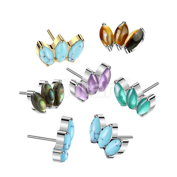 Implant Grade Titanium Threadless Push In Triple Marquise Natural Stone Top