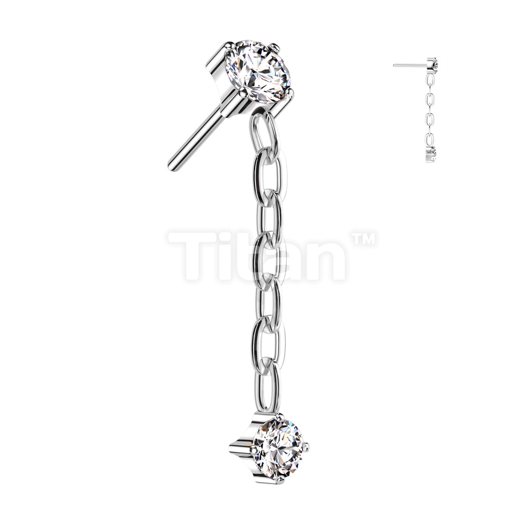 Implant Grade Titanium Threadless Push In CZ Top With CZ Dangle - Image 2