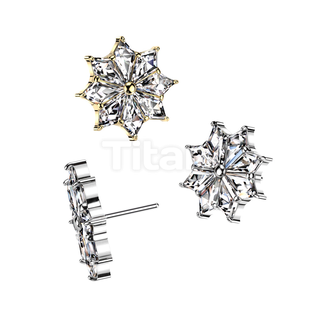 Implant Grade Titanium Threadless Push In 8 Spear Shaped CZ Flower Top