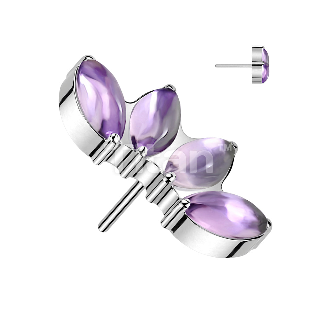 Implant Grade Titanium Threadless Push In 4 Marquise Opal and Natural Stone Fan Top - Image 2