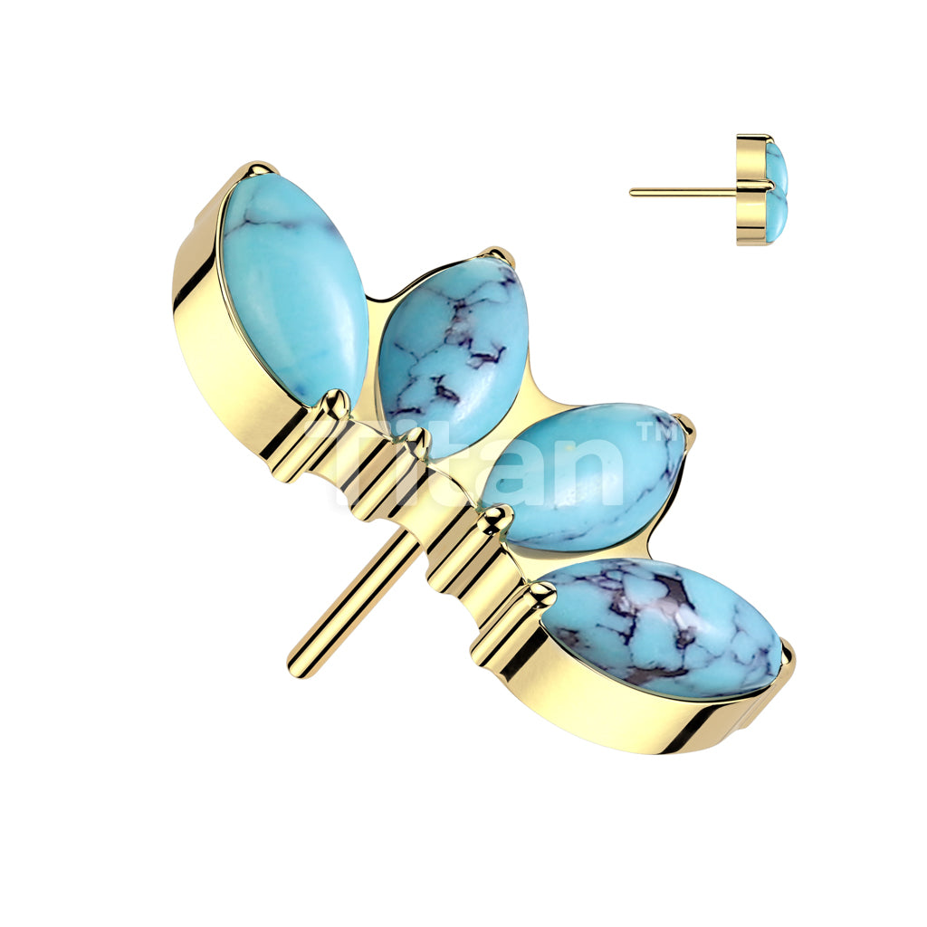 Implant Grade Titanium Threadless Push In 4 Marquise Opal and Natural Stone Fan Top - Image 5