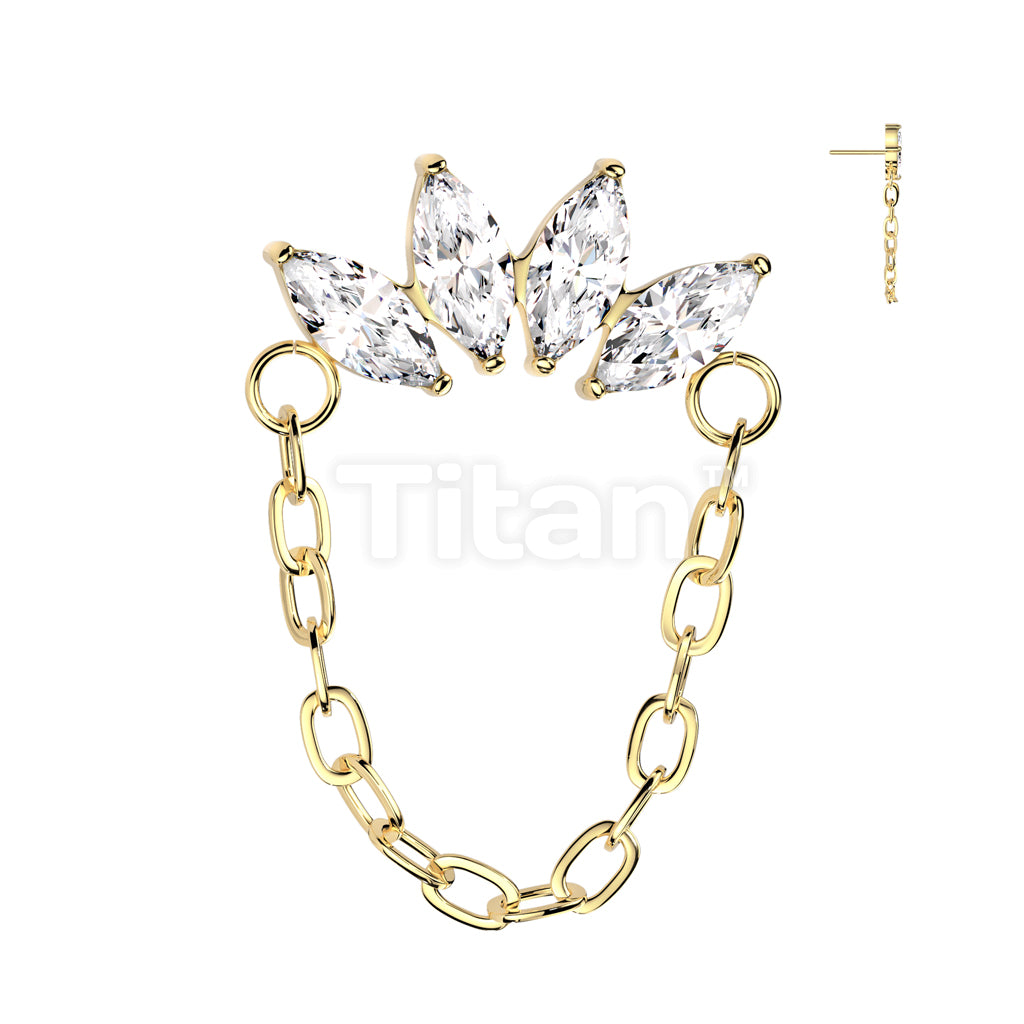 Implant Grade Titanium Threadless Push In Chain Linked 4 Marquise CZ Fan Top - Image 2