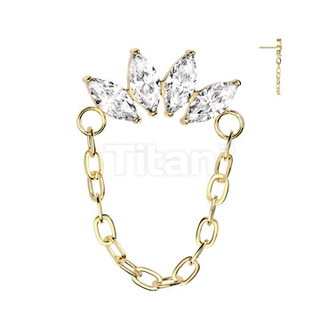 Implant Grade Titanium Threadless Push In Chain Linked 4 Marquise CZ Fan Top - Image 2