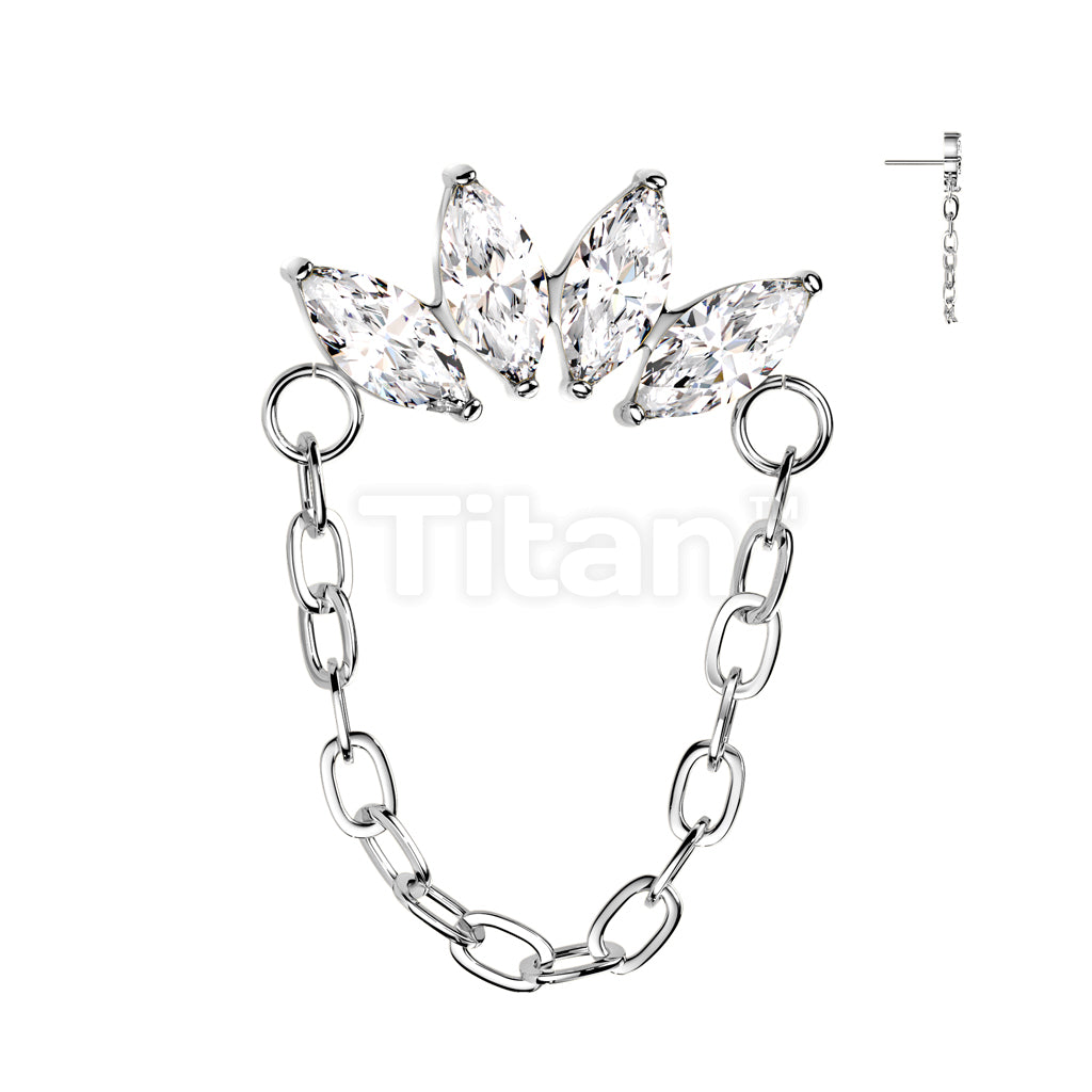 Implant Grade Titanium Threadless Push In Chain Linked 4 Marquise CZ Fan Top - Image 3