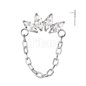Implant Grade Titanium Threadless Push In Chain Linked 4 Marquise CZ Fan Top - Image 3