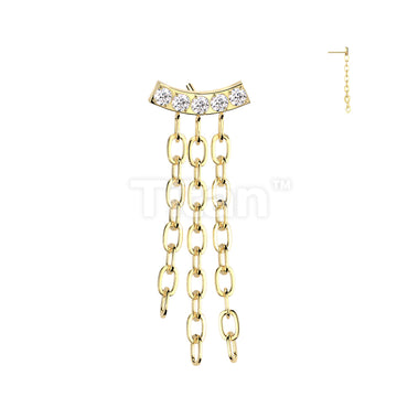 Implant Grade Titanium Threadless Push In CNC CZ Set Curve Top With Triple Chain Dangle - Image 2