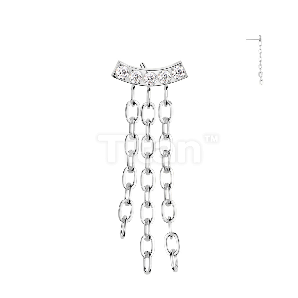 Implant Grade Titanium Threadless Push In CNC CZ Set Curve Top With Triple Chain Dangle - Image 3