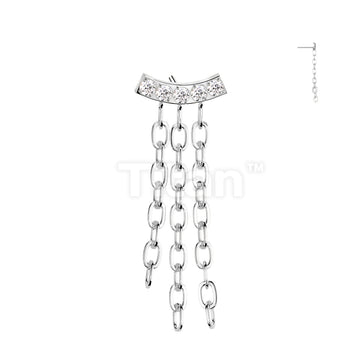 Implant Grade Titanium Threadless Push In CNC CZ Set Curve Top With Triple Chain Dangle - Image 3