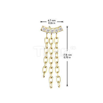 Implant Grade Titanium Threadless Push In CNC CZ Set Curve Top With Triple Chain Dangle - Image 4