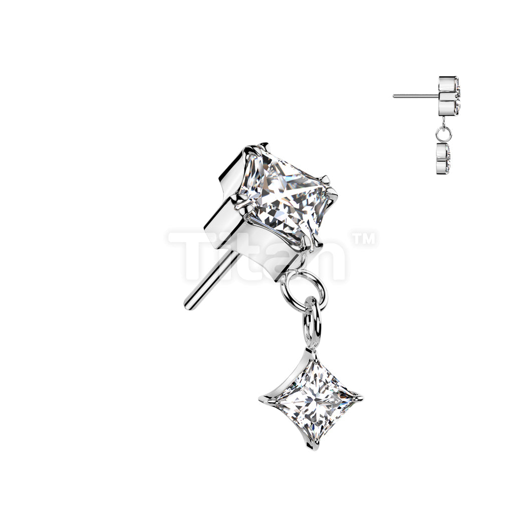 Implant Grade Titanium Threadless Push In Prong Set Diamond CZ Top With Prong Set Diamond CZ Dangle - Image 2