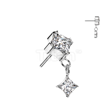 Implant Grade Titanium Threadless Push In Prong Set Diamond CZ Top With Prong Set Diamond CZ Dangle - Image 2