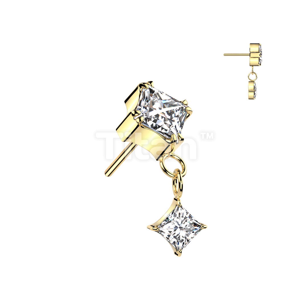 Implant Grade Titanium Threadless Push In Prong Set Diamond CZ Top With Prong Set Diamond CZ Dangle - Image 3