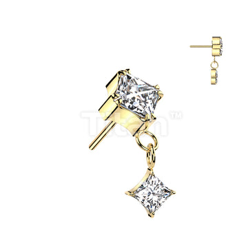 Implant Grade Titanium Threadless Push In Prong Set Diamond CZ Top With Prong Set Diamond CZ Dangle - Image 3
