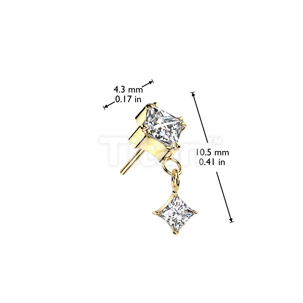 Implant Grade Titanium Threadless Push In Prong Set Diamond CZ Top With Prong Set Diamond CZ Dangle - Image 4