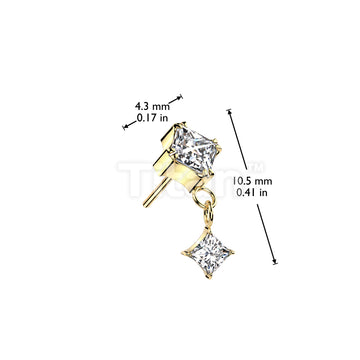 Implant Grade Titanium Threadless Push In Prong Set Diamond CZ Top With Prong Set Diamond CZ Dangle - Image 4