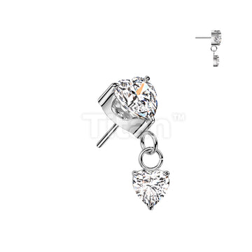 Implant Grade Titanium Threadless Push In Prong Set Heart CZ Top With Prong Set Heart CZ Dangle - Image 2