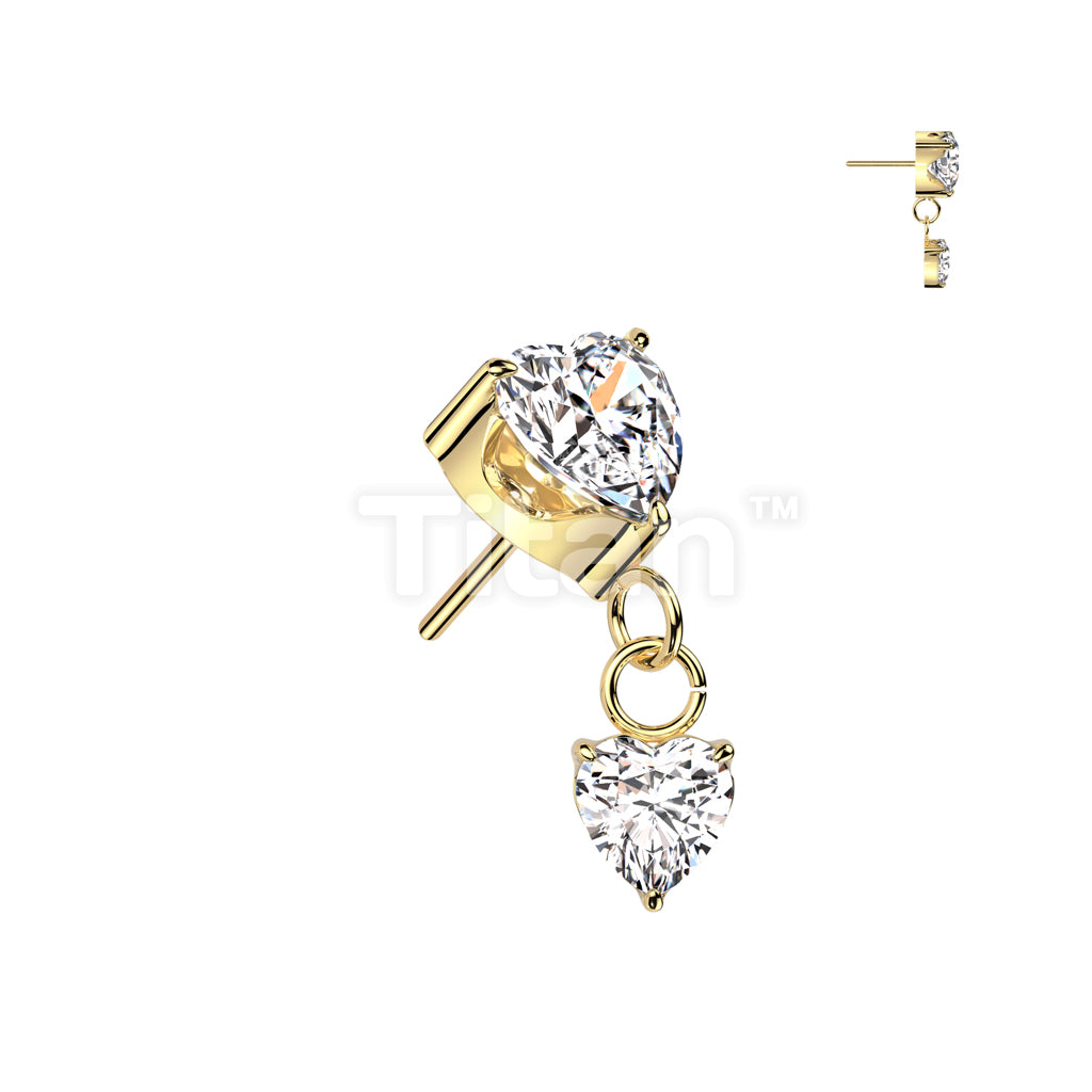 Implant Grade Titanium Threadless Push In Prong Set Heart CZ Top With Prong Set Heart CZ Dangle - Image 3