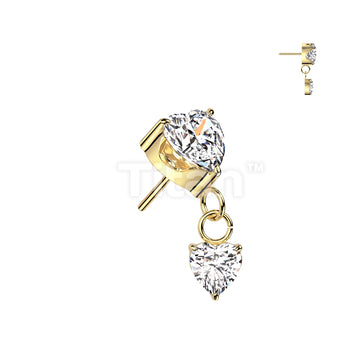 Implant Grade Titanium Threadless Push In Prong Set Heart CZ Top With Prong Set Heart CZ Dangle - Image 3