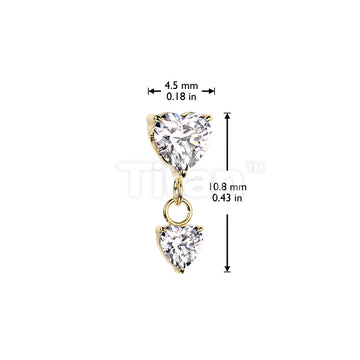 Implant Grade Titanium Threadless Push In Prong Set Heart CZ Top With Prong Set Heart CZ Dangle - Image 4
