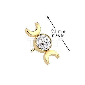 Implant Grade Titanium Threadless Push In Round Bezel Set CZ Top With Double Crescent Moon - Image 4