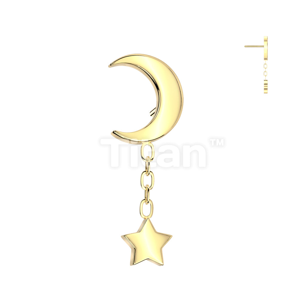Implant Grade Titanium Threadless Push In Crescent Moon Top With Star Dangle - Image 2