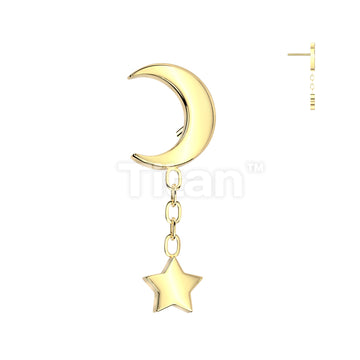 Implant Grade Titanium Threadless Push In Crescent Moon Top With Star Dangle - Image 2