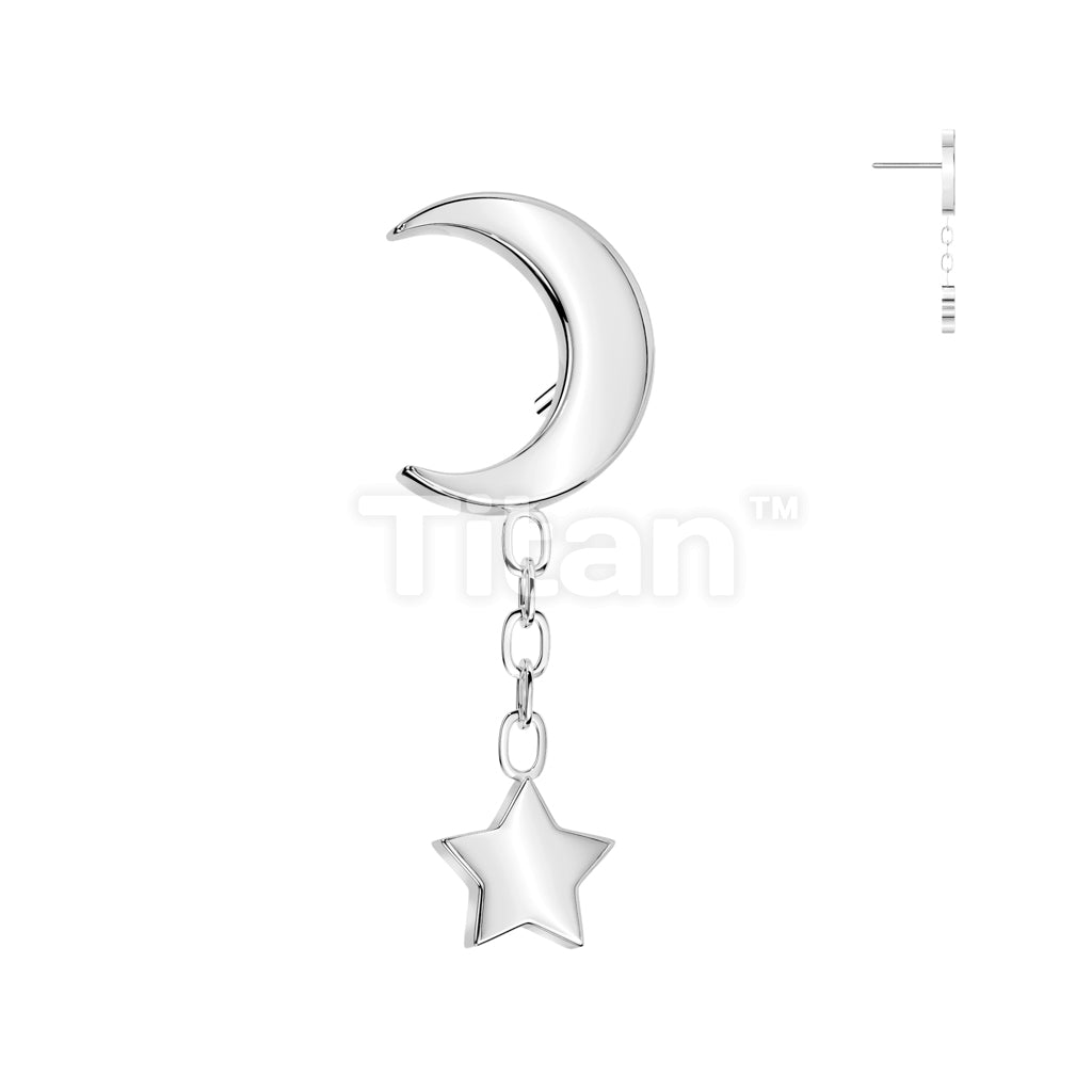 Implant Grade Titanium Threadless Push In Crescent Moon Top With Star Dangle - Image 3