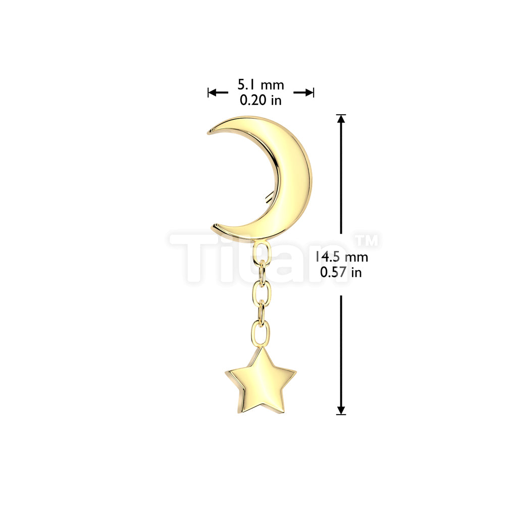 Implant Grade Titanium Threadless Push In Crescent Moon Top With Star Dangle - Image 4