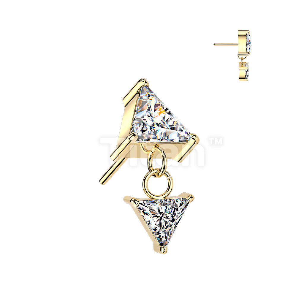 Titanium Threadless Push In Prong Set Triangle CZ Top & Dangle - Image 2