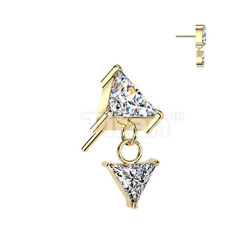 Titanium Threadless Push In Prong Set Triangle CZ Top & Dangle - Image 2